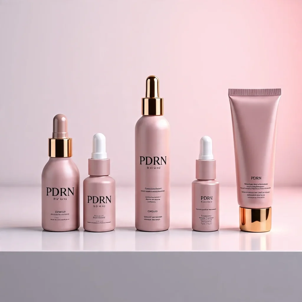 PDRN in skincare- beauty products flat lay