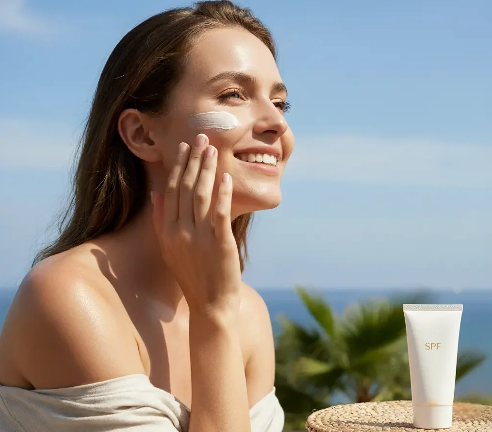 SPF benefits- woman applying sunscreen